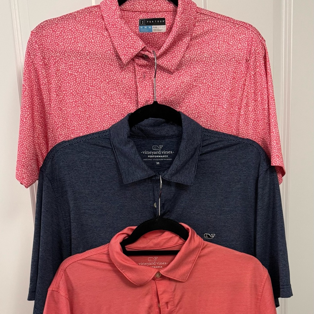 Lot of 3 - Mens performance Polos- Medium- Vineyard Vines - PGA